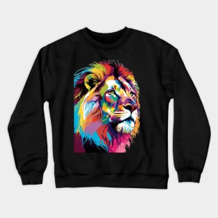 Colorful Lion Head Design Pop Art Style Crewneck Sweatshirt